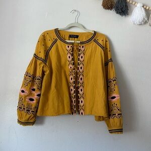 Anthropologie RD Koko Medium Embroidered Top Peasant Jacket Boho Puff Sleeves